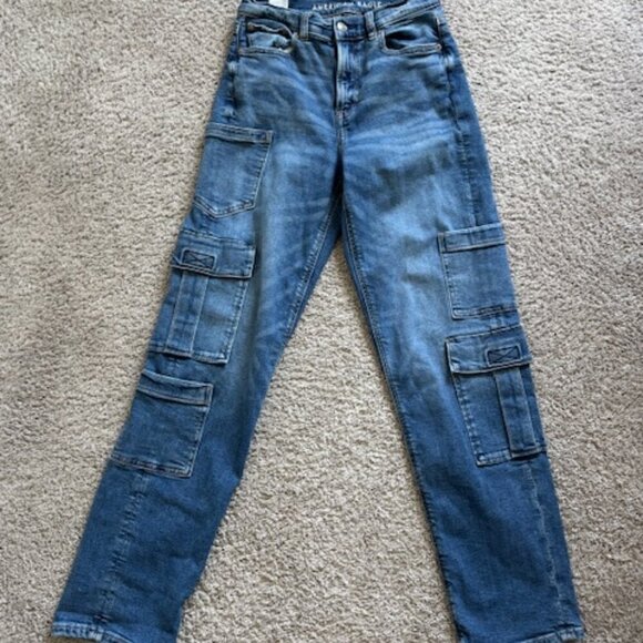 American Eagle Super high-rise baggy straight jeans size 0 - Picture 1 of 8